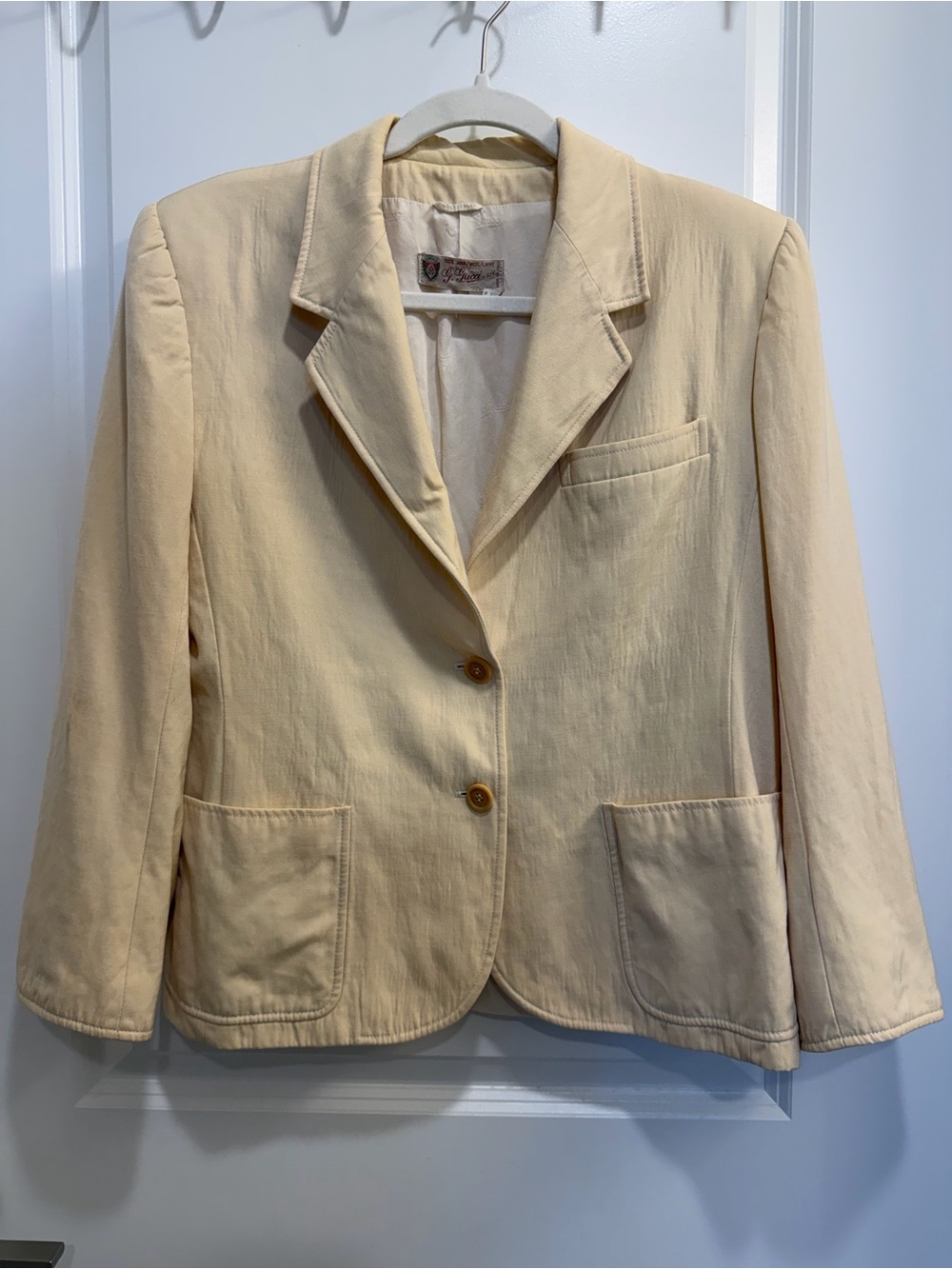 Vintage Gucci 100% Wool Single Breasted Blazer Jacket Cream IT 48 Made in Italy